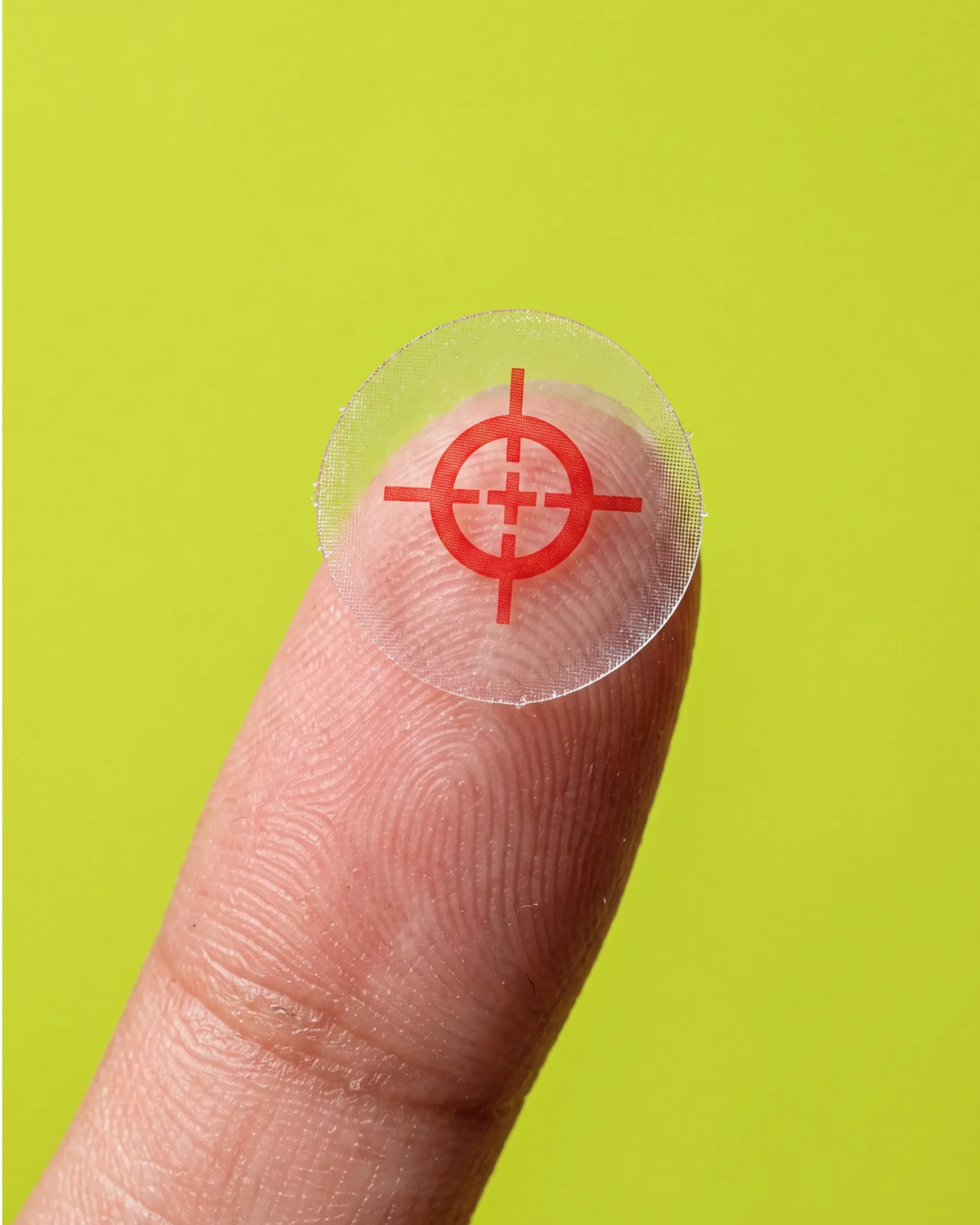Clearly, a clear patch with a red target on a fingertip