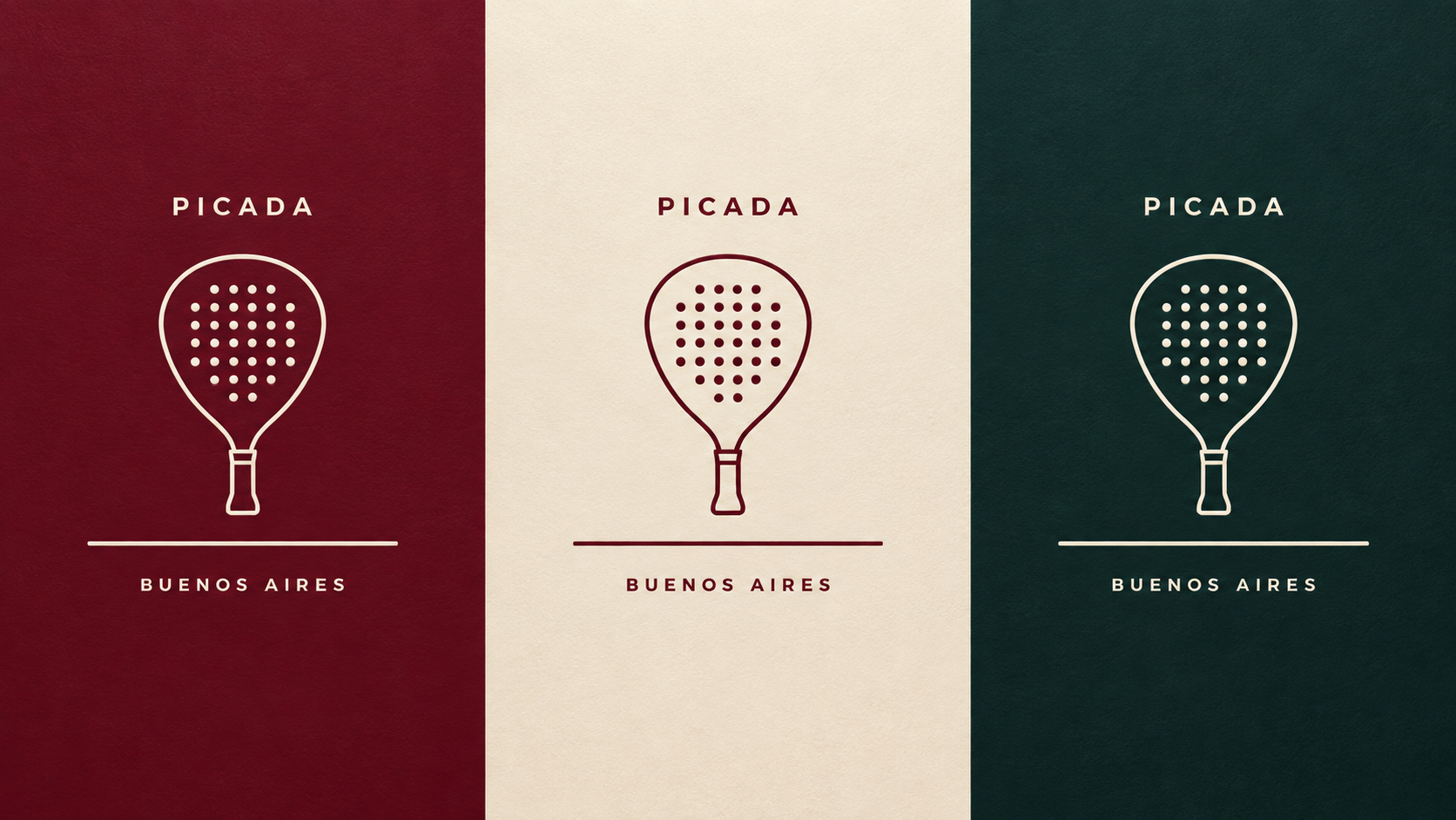 Picada, the logo on burgundy, cream and green panels